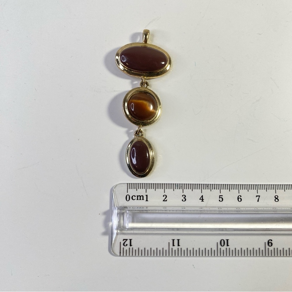 Vintage 80s/90s glass cabochon pendant gold tone drop cat’s eye - Picture 6 of 6